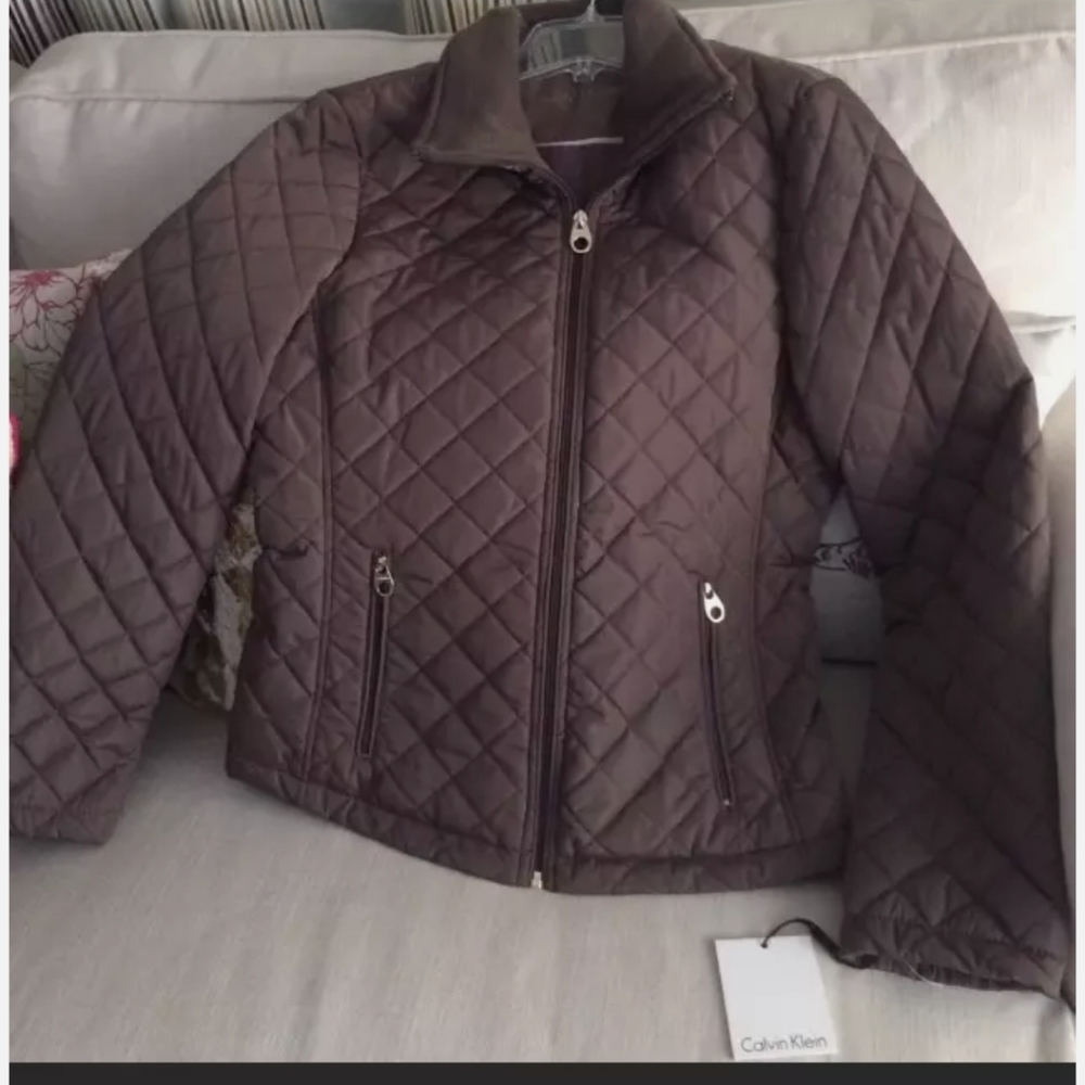 Calvin Klein Quilted Jacket In Truffle Size Small
